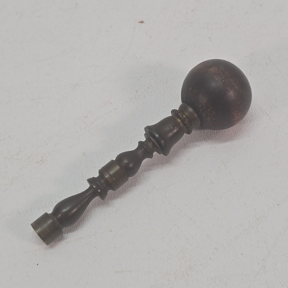 Antique Brass Lamp Finial With Removable Wood Ball Top